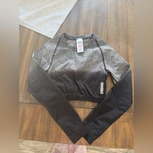 Gymshark Women's Charcoal and Black Long Sleeve Crop Top